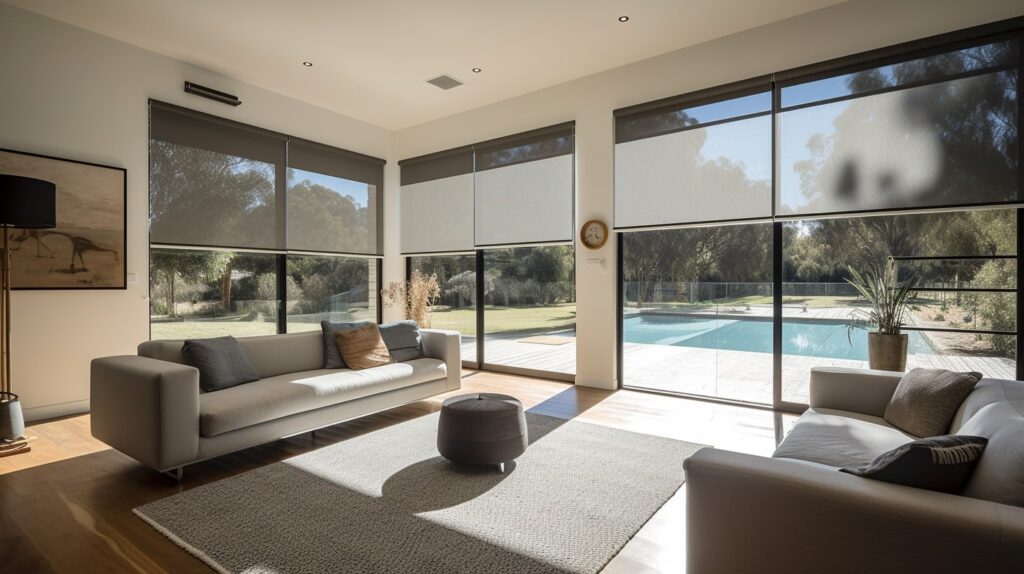 Roller blinds in a modern lounge room